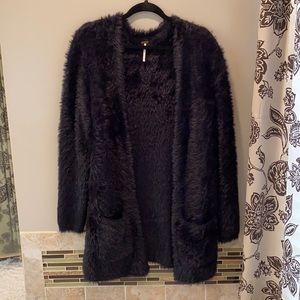 Free People black fuzzy cardigan nwot sz small